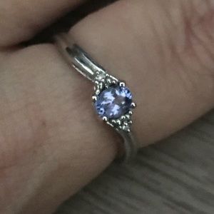 10K White gold Tanzanite ring with diamonds, sz 7